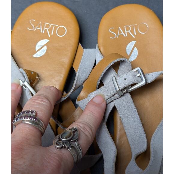 Franco Sarto Gretchen Strappy Sandals WOMENS SIZE 7 Gray Suede Slingback Flats - Picture 6 of 8